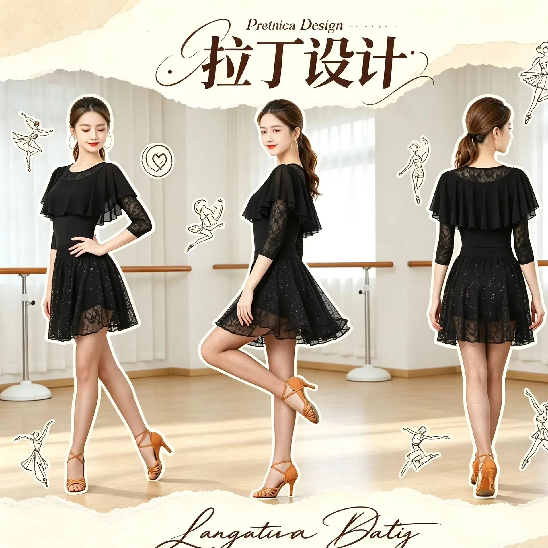 

Women Latin Dance Practice Top 3/4 Sleeve Ballroom Modern Square Dance Summer New Practice Training Wear Line Dance Clothing