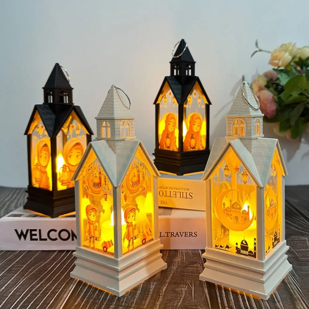 

Durable Moon Castle Eid Mubarak Candle Lamp Festival Elegant LED Portable Lamp Plastic Ramadan Wind Lantern Middle East
