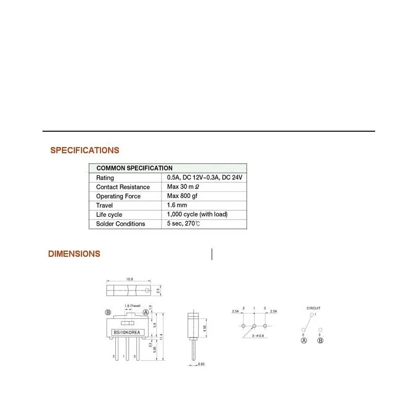 2pcs/lots Imported Korea Toggle Switch BSI10 Slim Mini Slide 3 Legs 2 Positions Gold Plated Legs 2.54MM