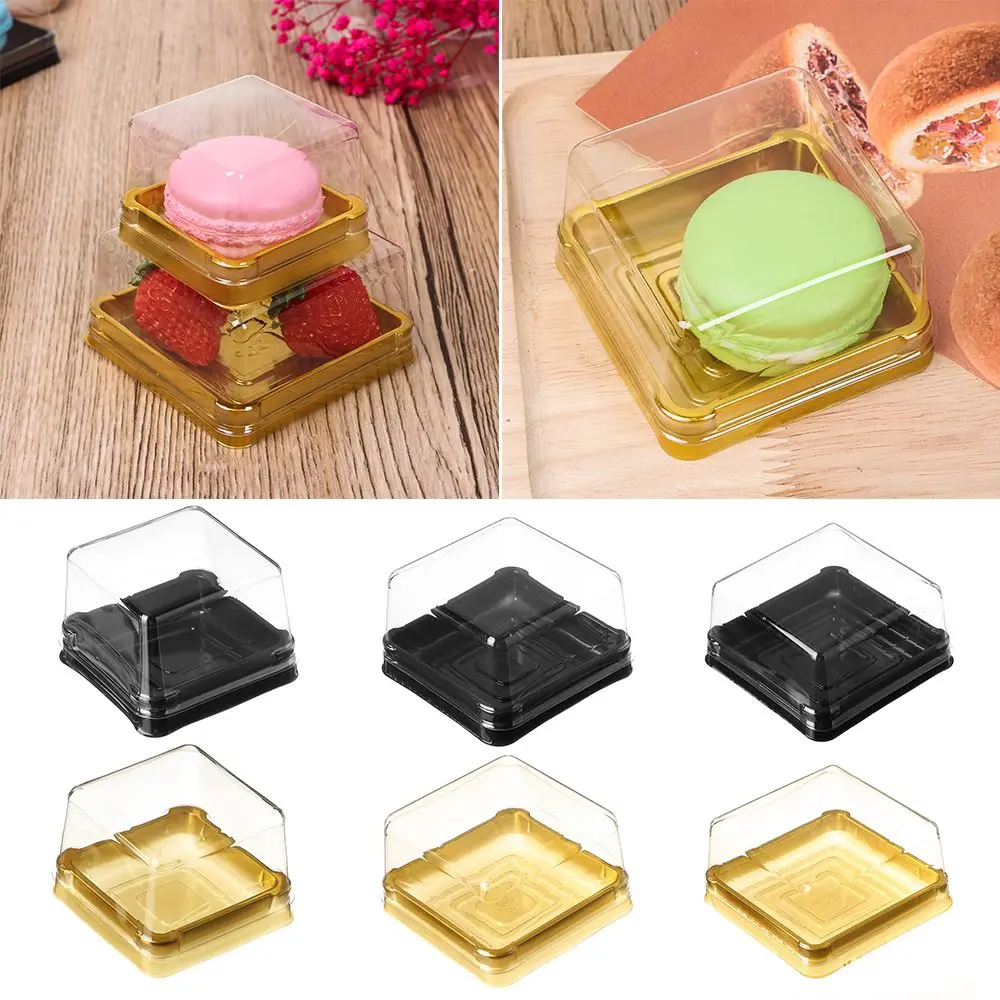 50pcs Plastic Square Moon Cake Boxes Egg-Yolk Puff Container Golden Packing Box Multi Size