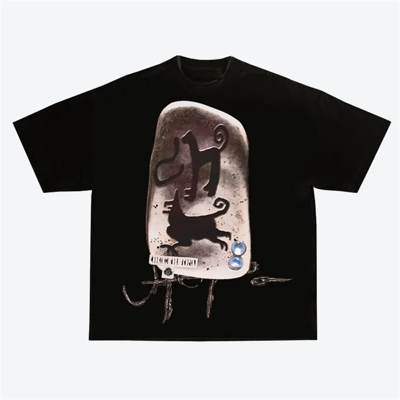 Printed New Y2K American Retro Top Hip Hop Street Oversized Cuffs Loose T-shirt Casual Clothing Summer Fashion Men And Women Tee