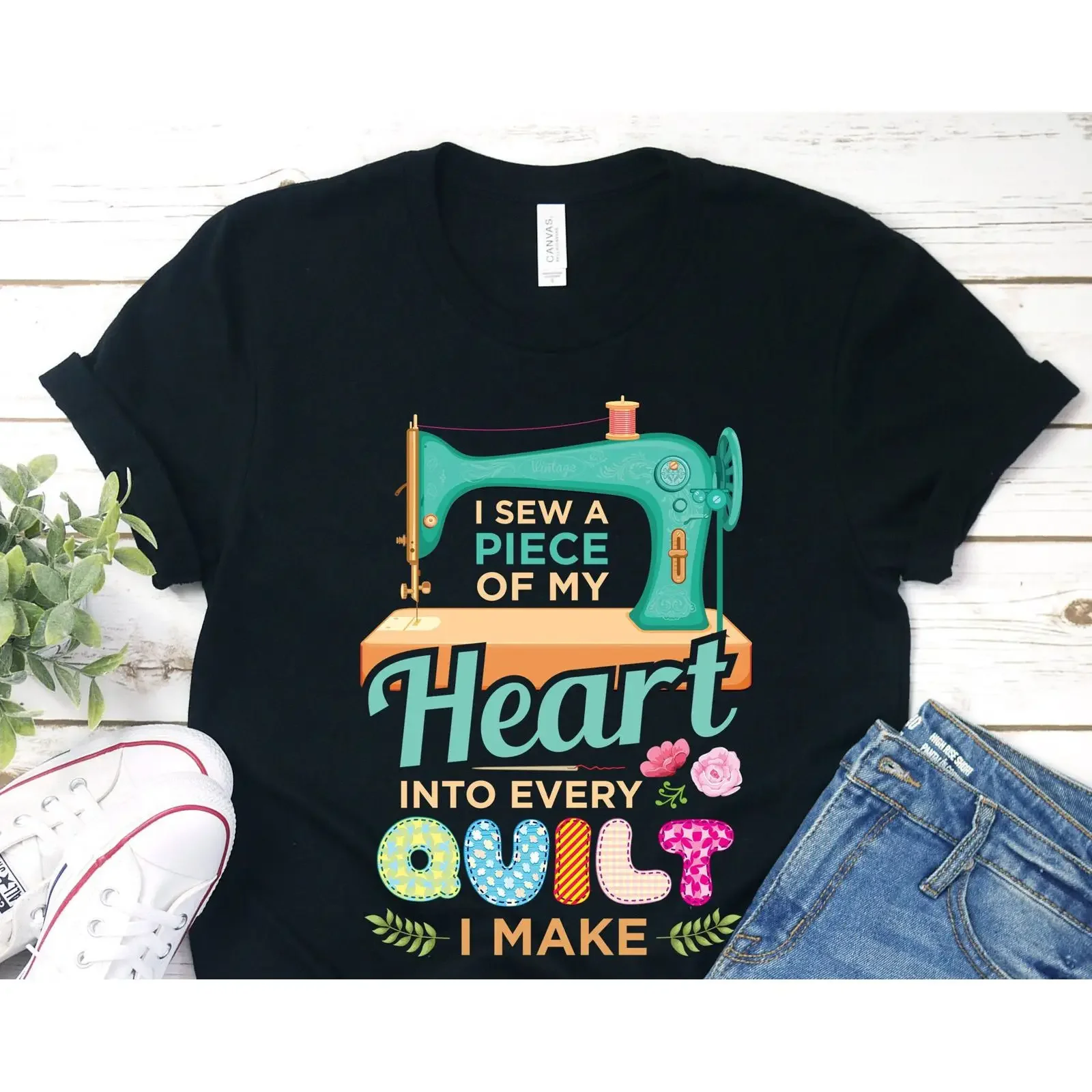 I Sew A Piece Of My Heart Into Every Quilt Make Sewing Machine Quilter T Shirt vintage Washed Breathable Stretched homme