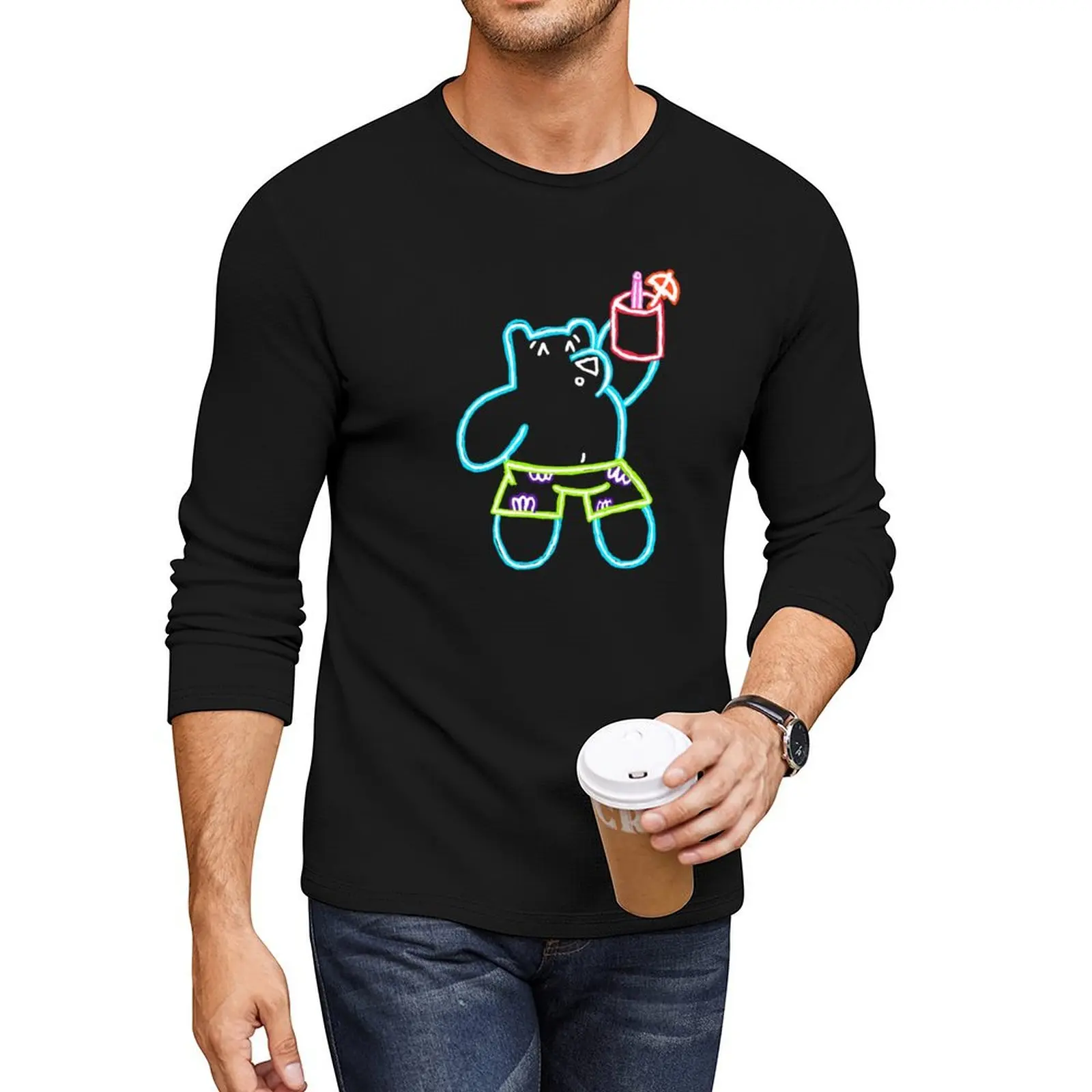 Drinky Drink Bear Long T-Shirt boys animal print shirt t shirts for men