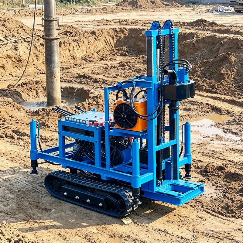 Foreuse de puits d'eau sur chenilles personnalisée, cette machine de forage atteint 150 m de profondeur, consomme moins de carburant et offre un fonctionnement stable.