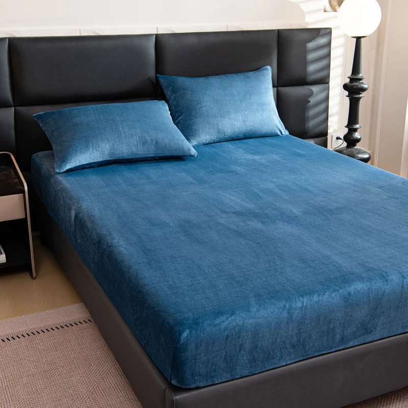 Flannel Fleece Fitted Bed Sheet Winter Warm Bed Cover Solid Color Single/Queen/King Size Drap Housse 160x200 Thick Bed Sheets