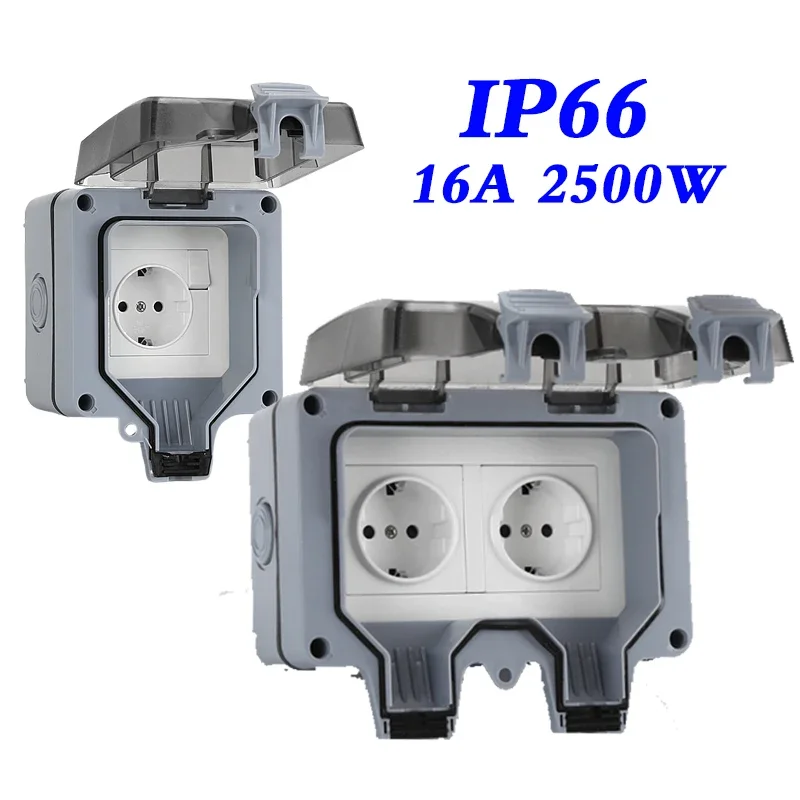 

16A EU KR Outdoor Wall Waterproof Sockets Outlets Korea Electrical Power 110-250V IP66 Weather Dust Proof Outside Master Plug