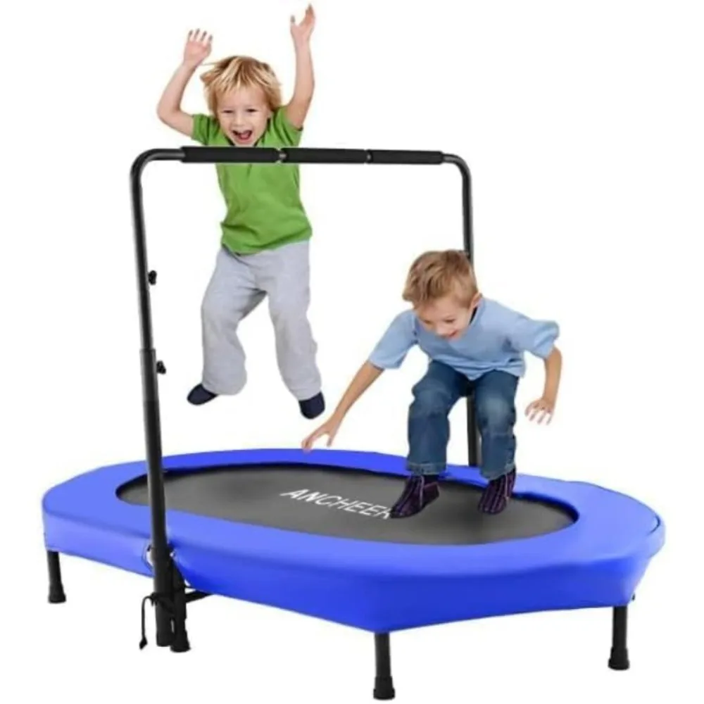 

56" Double Mini Trampoline for Kids, Mini Rebounder with 5-Level Adjustable Handle, Parent-Child Trampoline for Kids, Max Load