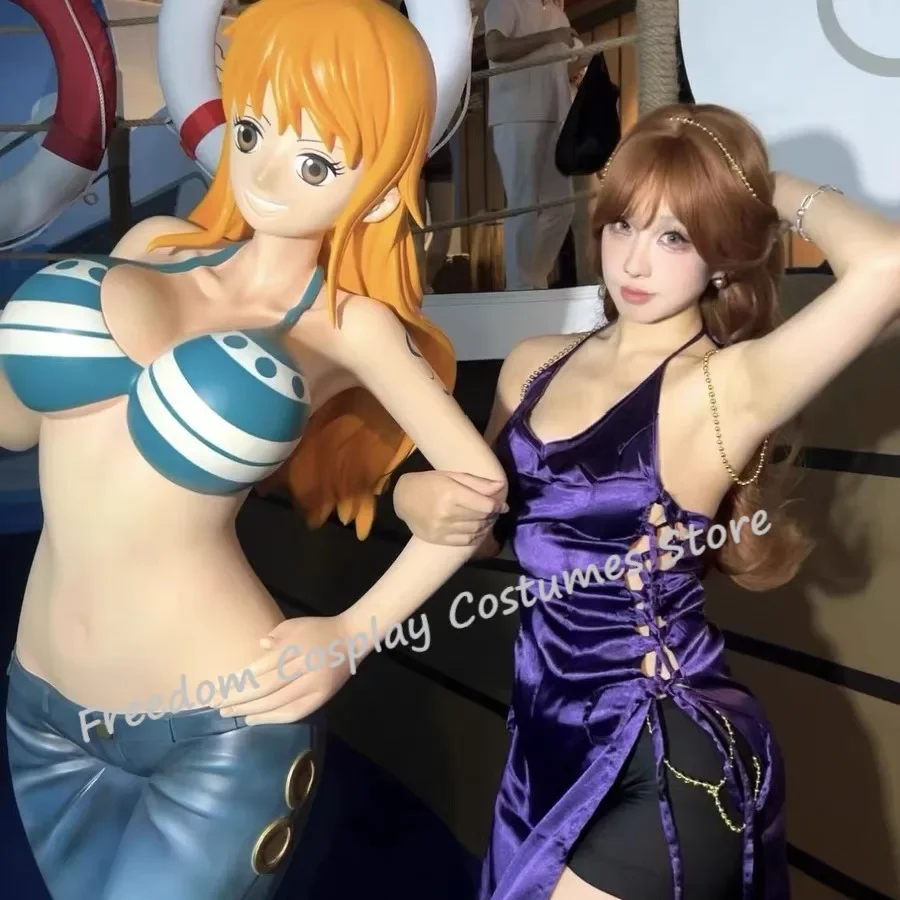 Нами Косплей Фэнтези Сексуальное Фиолетовое Платье Парики Костюм Аниме Пиратский Костюм Взрослых Женщин Ролевая Игра Вечеринка Наряд Женский Хэллоуин