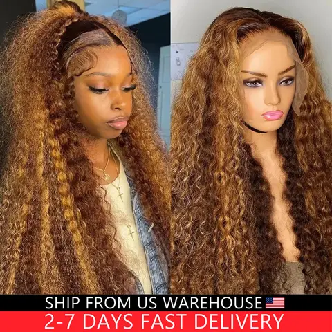 30 32 Inch Highlight Ombre Lace Frontal Wig Curly Human Hair Wigs 4/27 Colored 13x4 13X6 Deep Curly 4x4 5X5 Lace Closure Wigs
