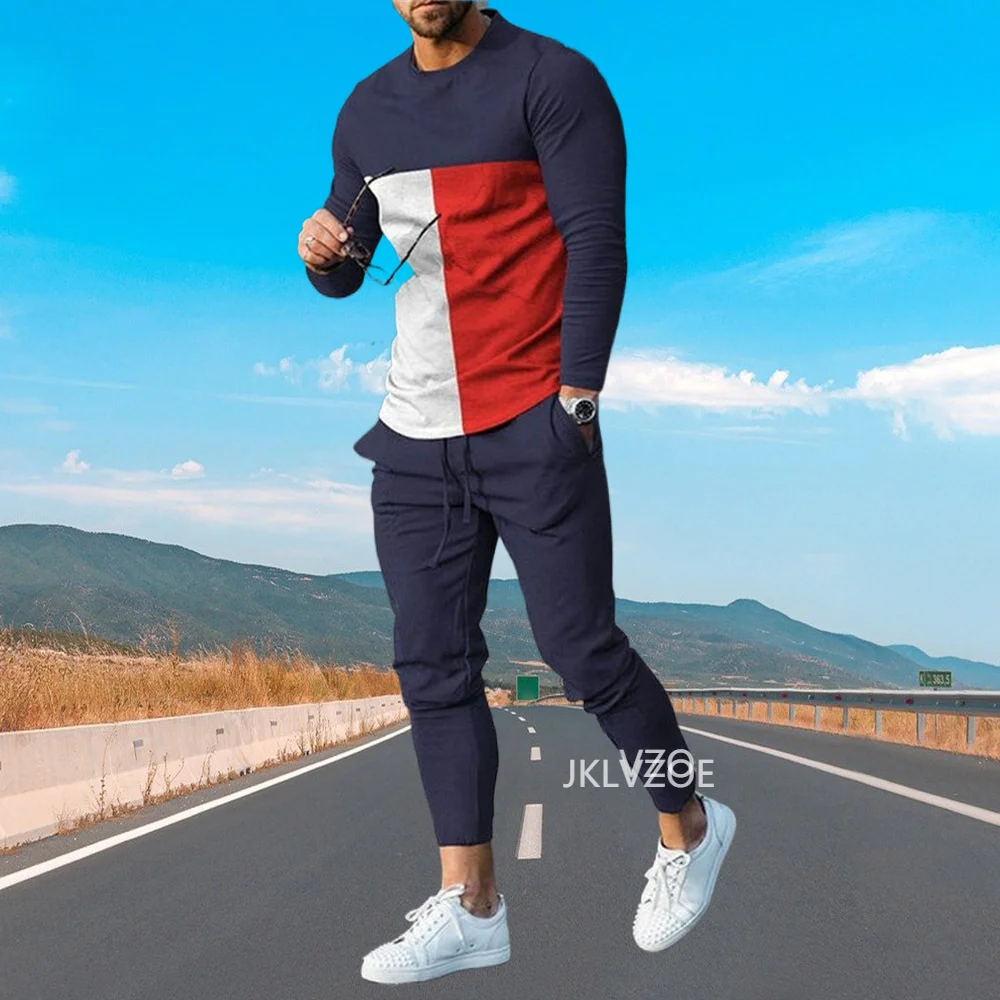 Casual Route 66 Tracksuits Men\'S Clothing Sports Suit Streetwear+Long Sleeve T-Shirt Sportswear  3d Print Sweatpants Male Set