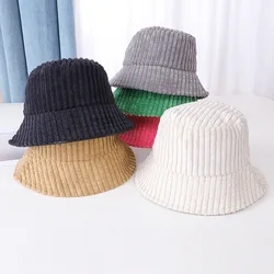 Winter Women's Bucket Hats Stripe Corduroy Fisherman Hat Designer Warm Heavy Show Solid Color Bob Pink Basin Panama Cap For Men