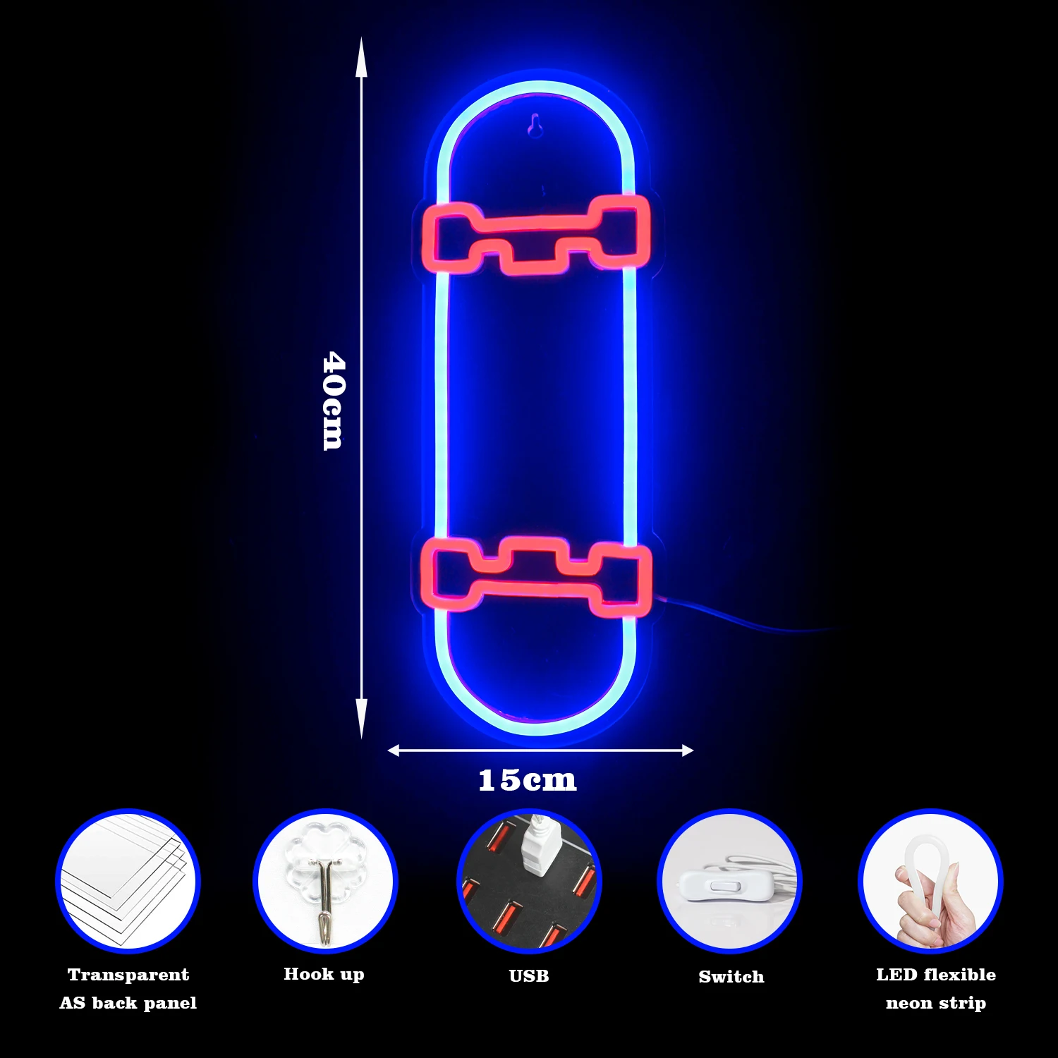 สเก็ตบอร์ดปากการูปหัวใจนีออนไฟ LED ป้ายสำหรับห้องนอนส่วนบุคคลเครื่องตกแต่งฝาผนังกีฬาสเก็ตบอร์ดผู้ที่ชื่นชอบศิลปะของขวัญ