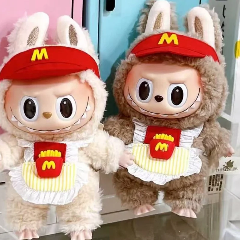 Cute Mini Plush 15 17cm Doll Accessories Clothes For Labubu Mini Repair Tools Fast Food Work Clothes Doll Clothes Accessories