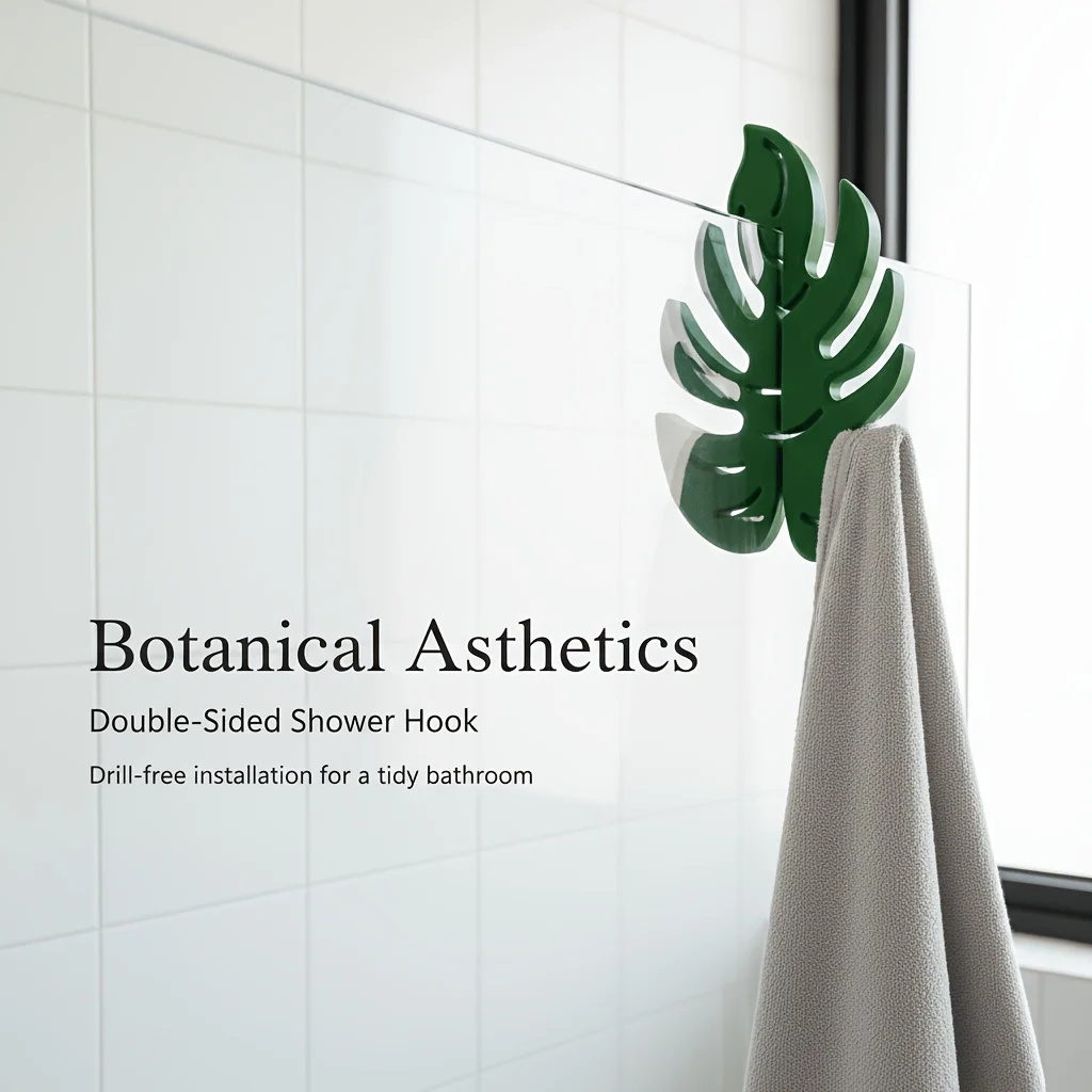 

2-Pack of Randomly Colored Plant-Shaped Bathroom Hooks, No Drilling Required, Glue-Free Clip-On Towel Rack Suitable for Glass Doors, Bathtub Partitions, Bathroom Storage Racks, Multi-Functional Hooks