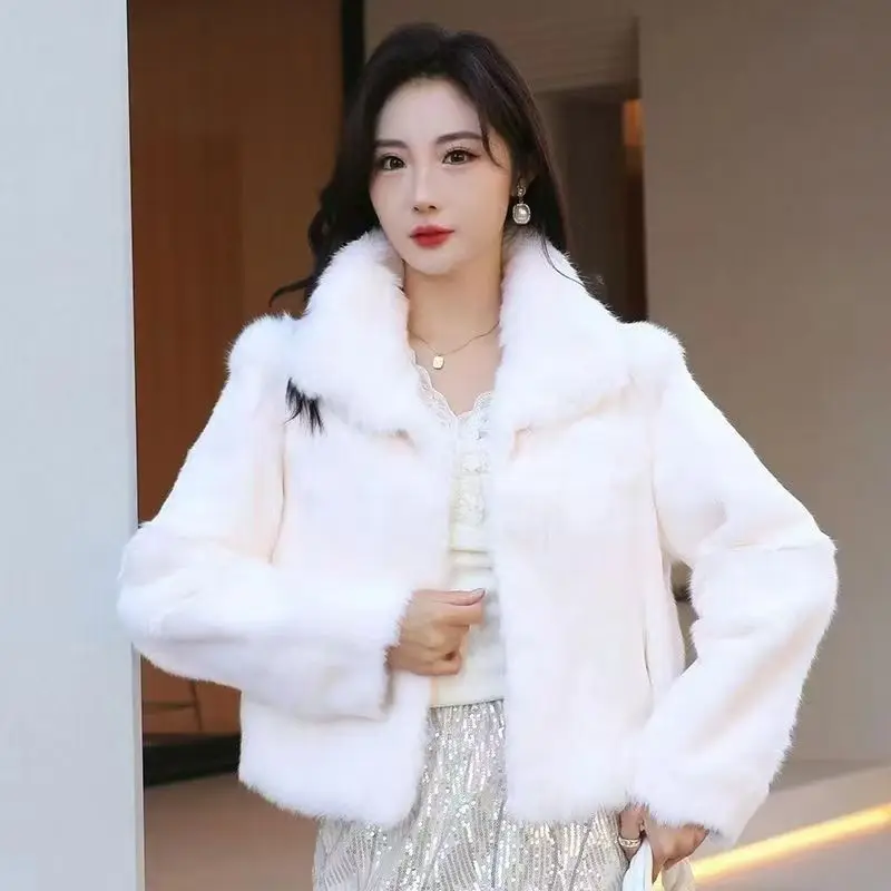 

2024, новое пальто из кроличьего меха, натуральное меховое интегрированное короткое высококачественное зимнее осенне-зимнее пальто