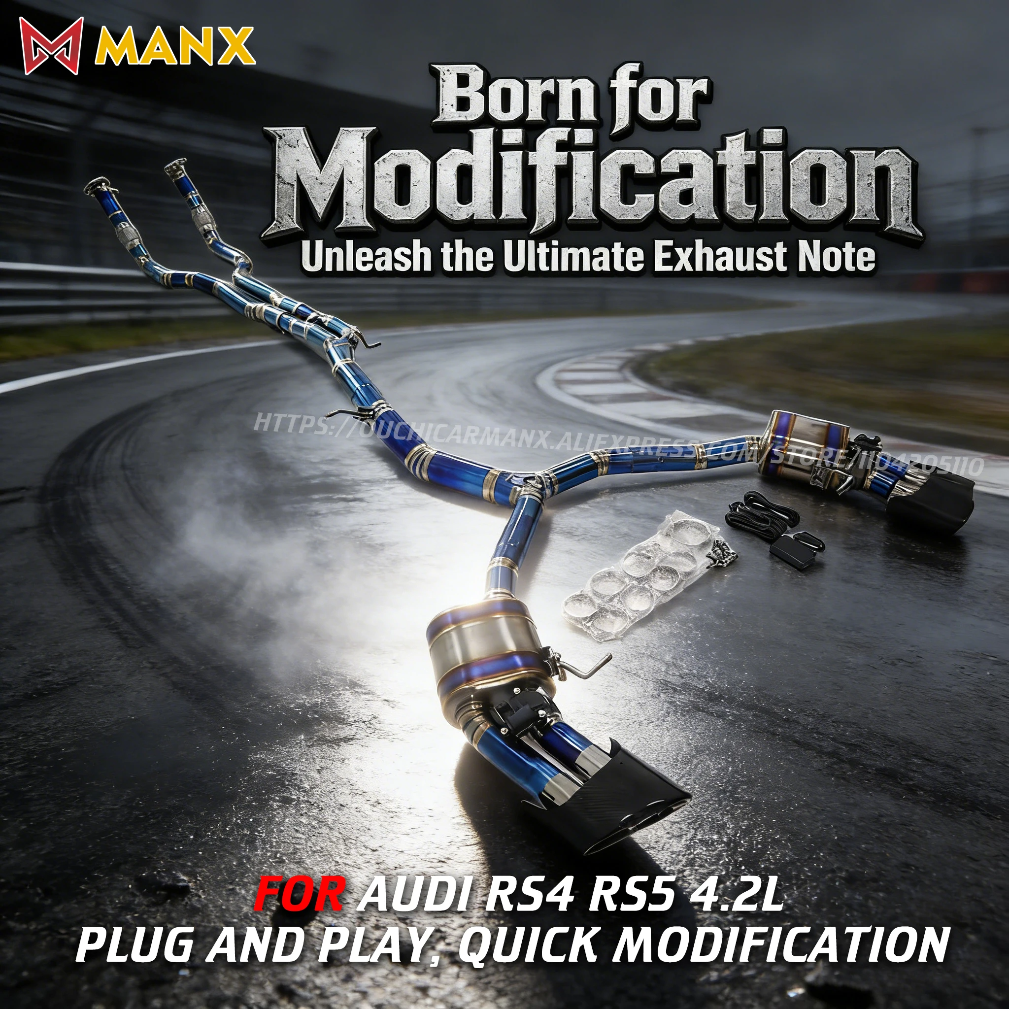 

Титановая выхлопная система с клапаном для AUDI RS4 RS5 4.2L, включает даунпайп и кэтбэк