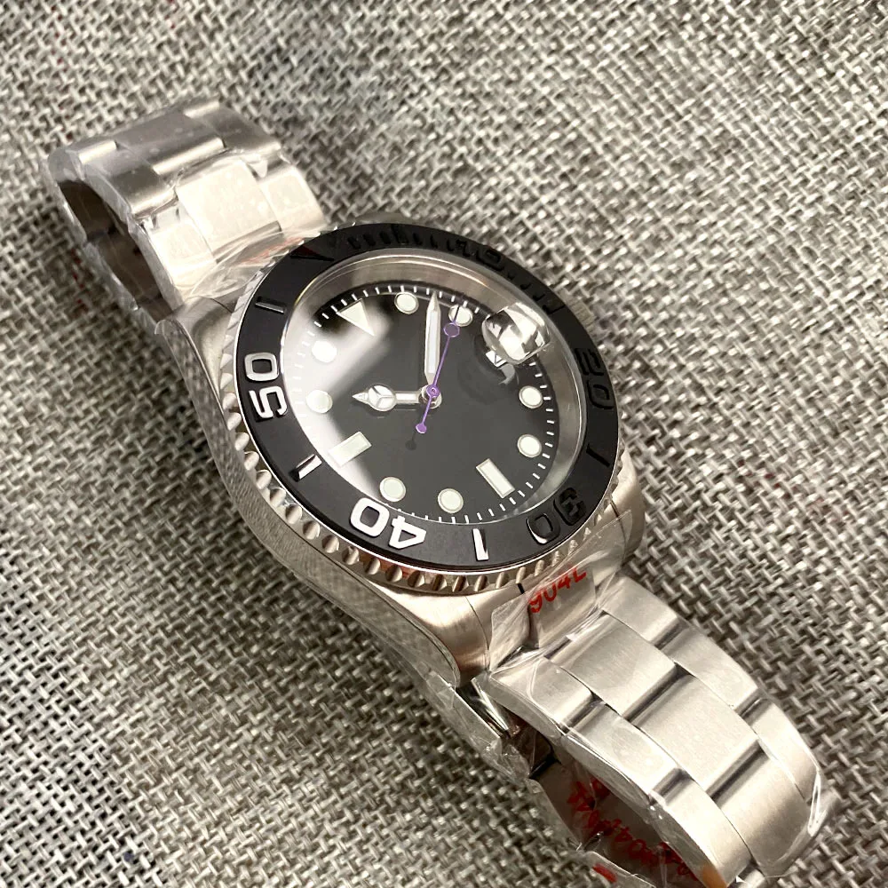 Waterproof 20Bar NH35A Mechanical Men Watch Purple Hand Nologo Black Dial Business Steel Diving Clock Luminous