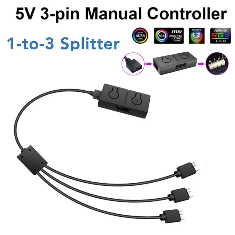 

3pin to 4pin ARGB Fan Adapter with Built-in 50 Color Modes for Motherboard Sync 5V to 12V RGB Converter