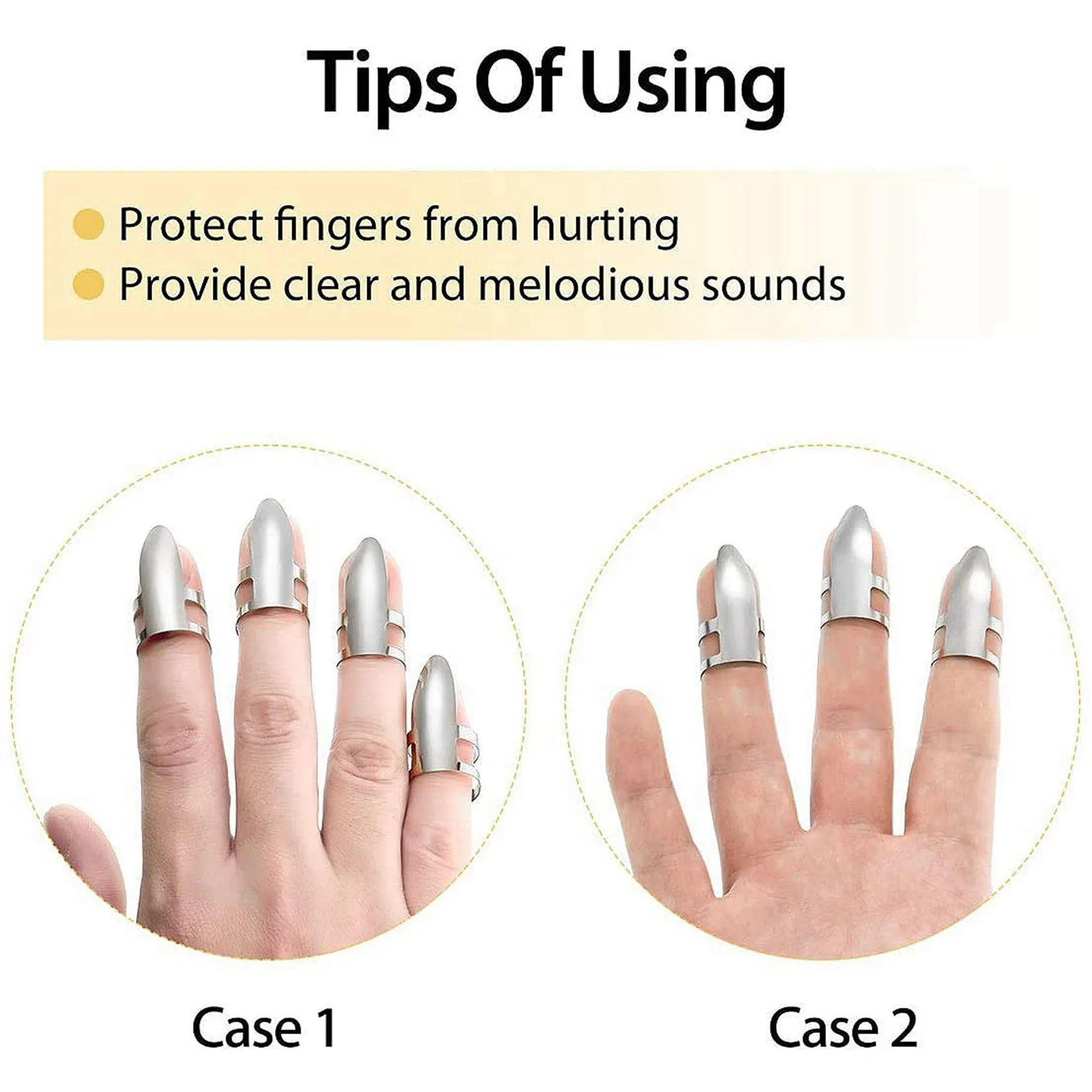 ABME 16 قطعة من اعواد إصبع الإبهام للجيتار من الفولاذ المقاوم للصدأ مع علبة بلاستيكية للجيتار الكهربائي والقيثارة (فضي) #1