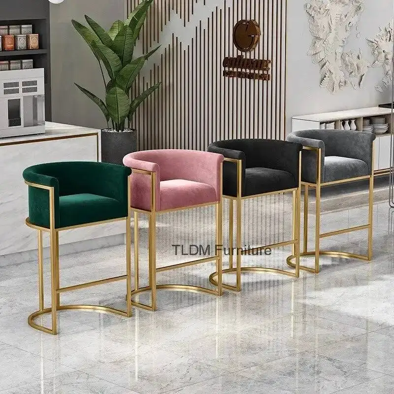 

Luxury Velvet Bar Stool with Metal Frame, Modern Accent Bar Chair, Kitchen Island Home Decor Furniture