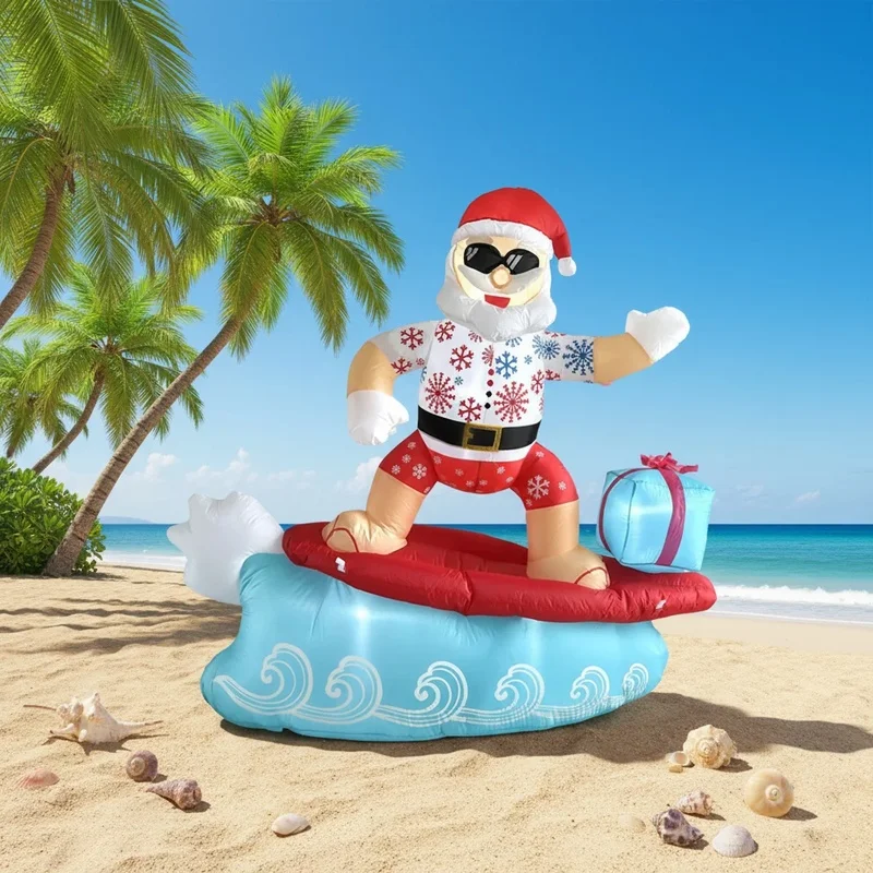 4FT Surfing Santa Claus Inflatable Air Model with LED Light for Christmas Outdoor Yard Party Decoration Holiday Display Ornament