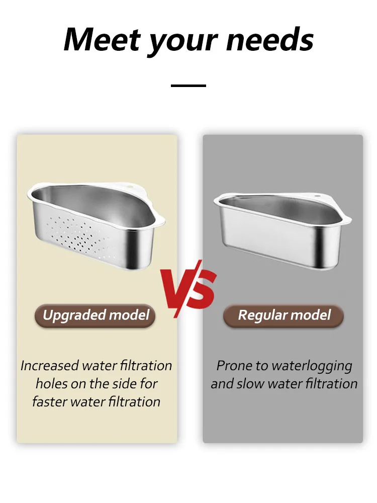 Escurridor triangular para fregadero de cocina, cesta de drenaje de acero inoxidable, cesta de filtro, práctico y portátil
