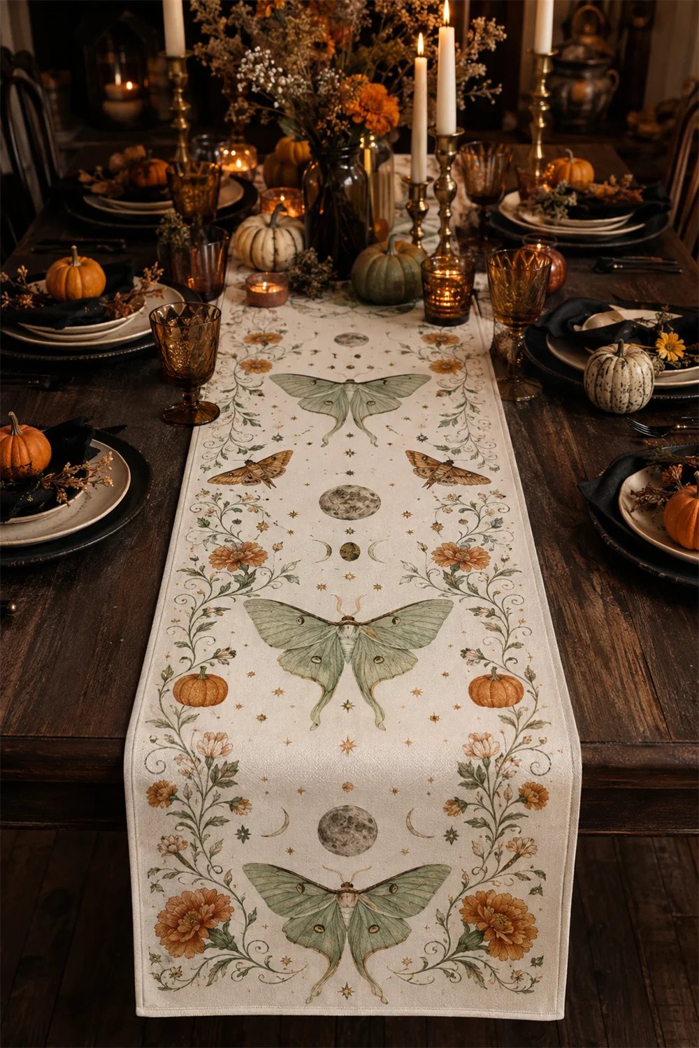 Mystic Moth Moon Garden Table Runner Floral Butterfly Galaxy Decor Dining Room Home Decoration Gifts