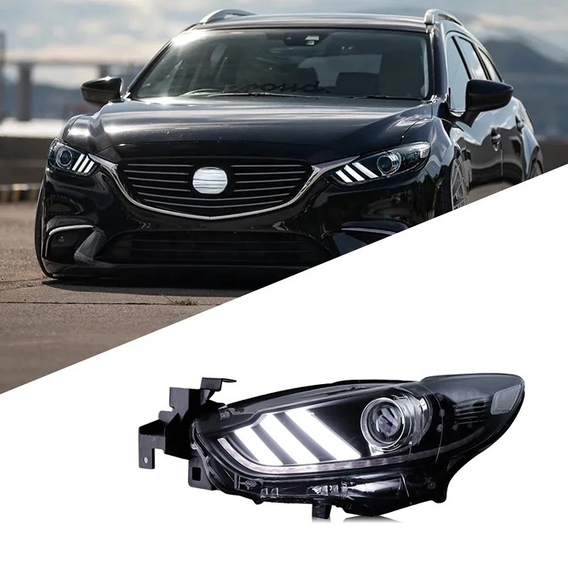 Suitable for Mazda 6 Atez 2014-2016 Modified LED Mustang Style Daytime Running Lights Bi-optical Lens Xenon Headlights
