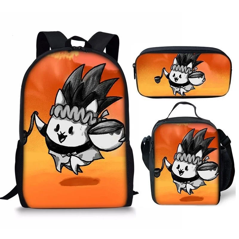 The Battle Cats Backpack Classic Fashion Cartoon Pattern 3D Print Pupil School Bags Laptop Daypack Lunch Bag Pencil Case