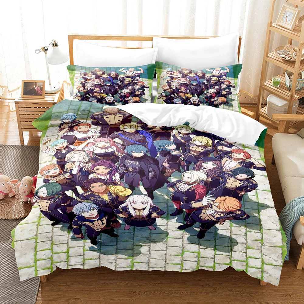 Fire Emblem Three Houses Duvet Cover + 2 Pillowcases Tactical RPG Character Print Polyester Gamer Bedroom Decor