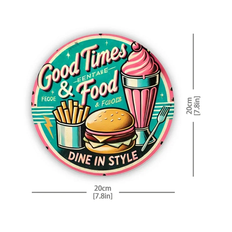 Vintage American Diner Metal Wall Art - 8x8 Inch Aluminum Retro Burger Fries Milkshake Decor with 