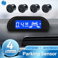 Hippcron 12V Car Parking Sensor Kit Rear Auto Parking Reverse LED Monitor 22mm 4 Sensors Radar Detector System Backlight Display