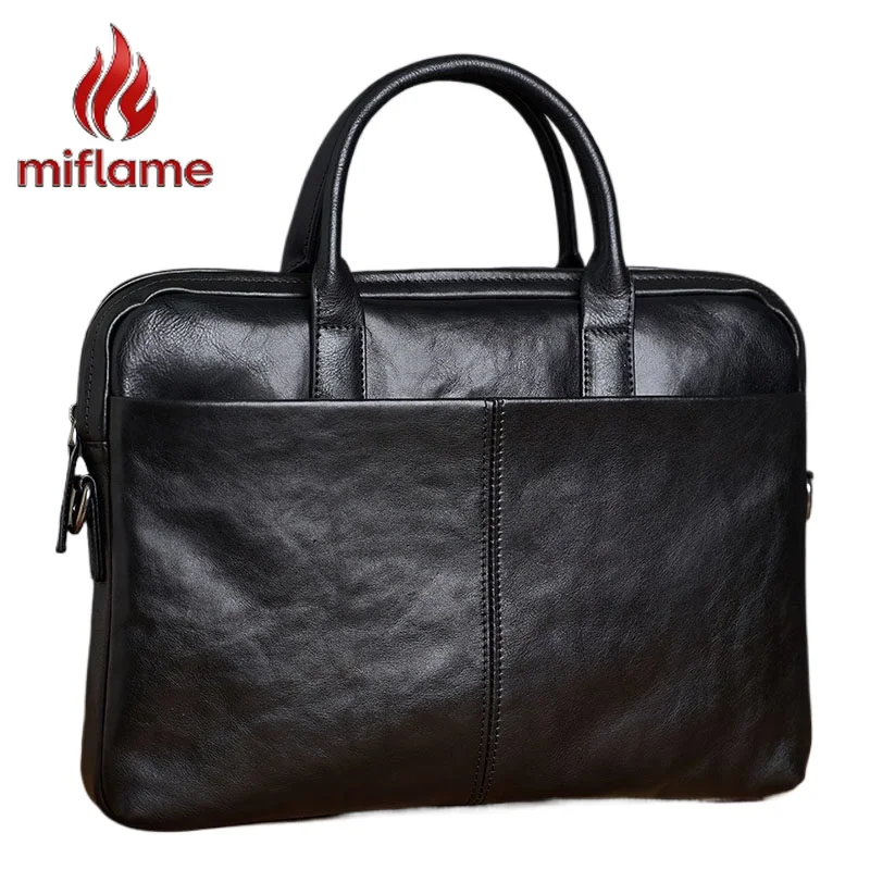 

Luxury Leather Handbag Men's Vintage Genuine Cowhide Handmade Purse Briefcase for Business Casual Laptop Shoulder Bag