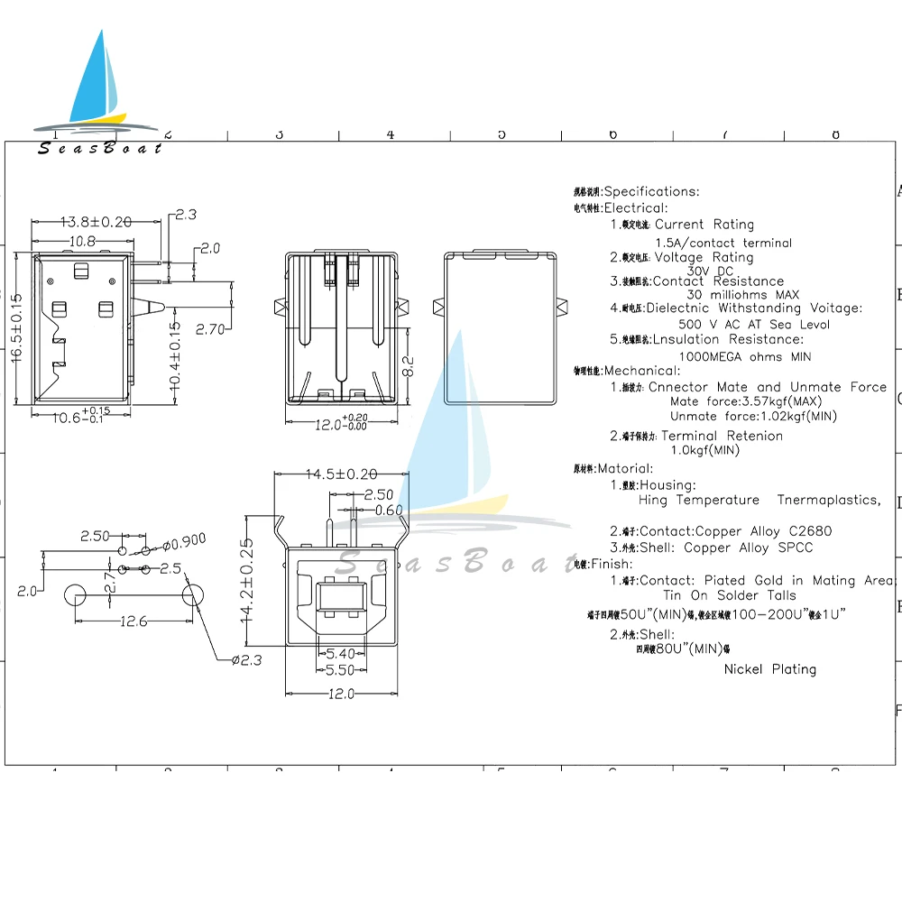 10Pcs 30V 1.5A Square USB Socket USB B Type Female 90 Degree Connector Soldering PCB Connector For Printer Data