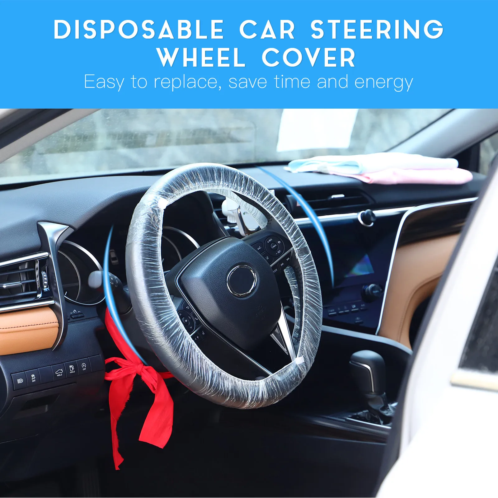 500Pcs Steering Wheel Cover Disposable Elastic Plastic Protector Sleeve Car Steering Wheel Case Universal Auto Protection