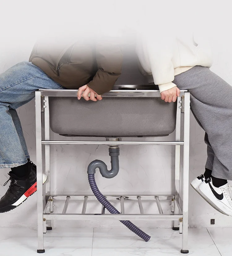 Évier de cuisine utilitaire en acier inoxydable, autoportant, cuve unique, 60x45x75cm