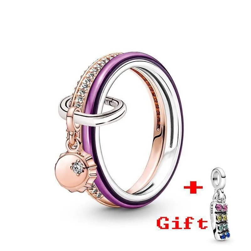 New Hot 925 Silver Lucky Bottle Cap Happy Smiling Face Peach Heart Women's Logo Combination Ring High Quality DIY Charm Jewelry