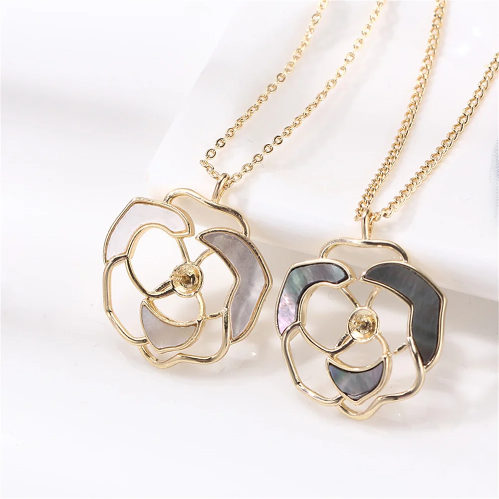 

Gold Wrapped 14K Gold Mother-of-pearl Flower Pendant Set Fashion Women's Necklace Pendant Empty Support Handmade DIY Accessories