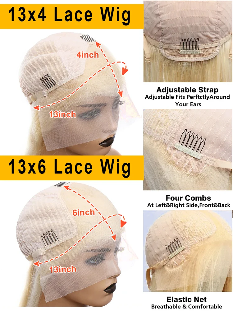 Perruque Lace Front Wig sans colle bouclée, cheveux naturels, Deep Wave, HD, blond miel, 13x6, 30 40 pouces, 613