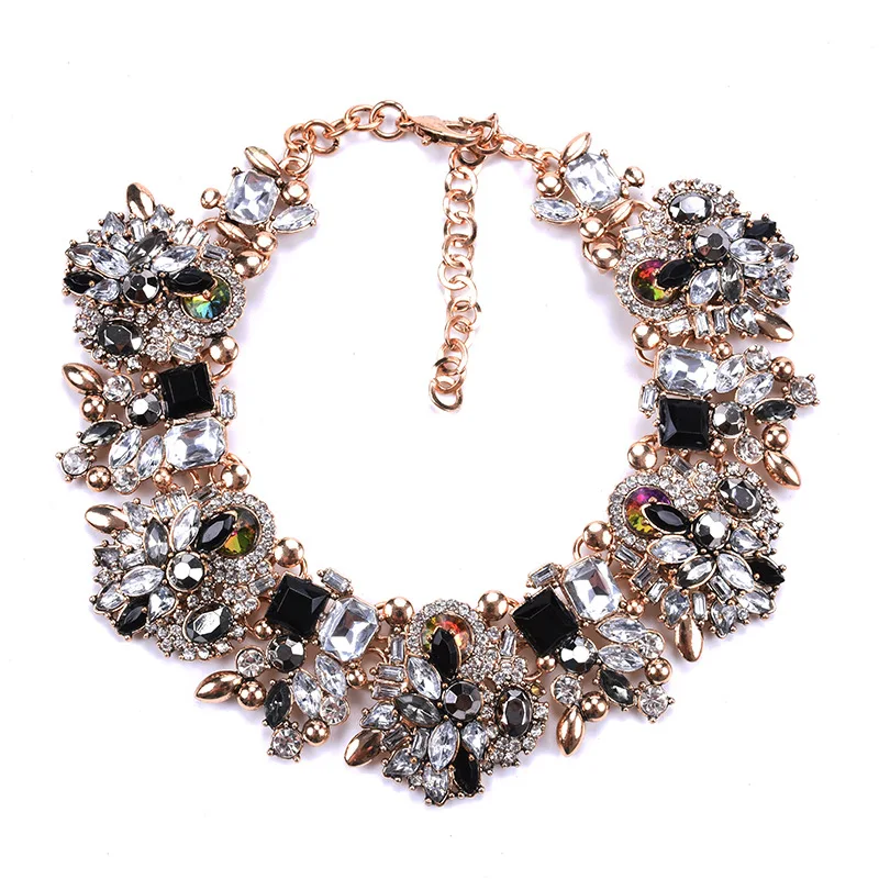 Handmade Artificial Jewellery Shops Exaggerated Big Gem Crystal Rhinestone Choker Kundan Chunky Statement Necklace for Women