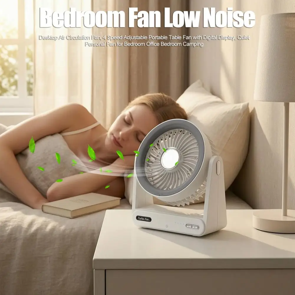 Desktop Air Circulation Fan 4 Speed Adjustable Table Fan with Digital Display Quiet Personal Fan for Bedroom Office Camping