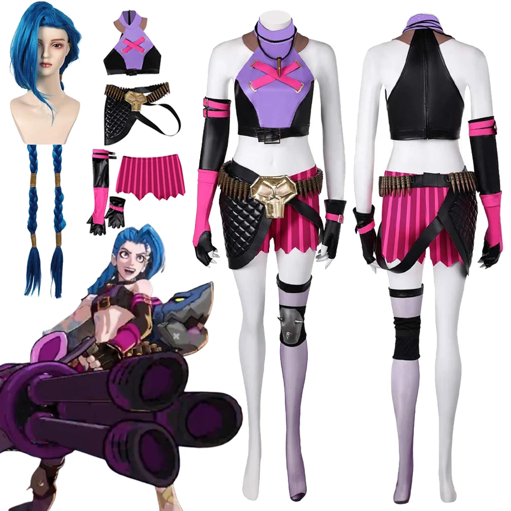 Arcane 2 Jinx Cosplay Spiel LOL Fantasia Kostüm Verkleidung Für Mädchen Frauen Erwachsene Hosen Tops Halloween Karneval Party Anzug