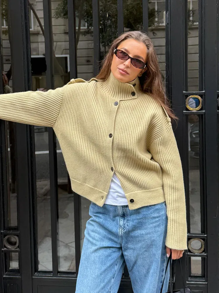 

HH женские осенние элегантные кардиганы женские водолазки вязаный кардиган повседневный однобортный текстурированный короткий топ с длинными рукавами