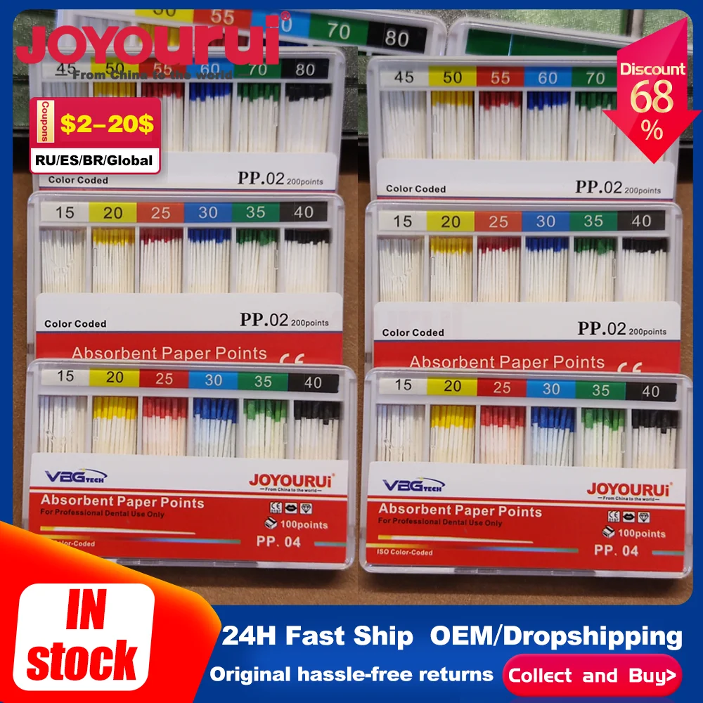 100-200 punktów dentystycznych chłonnych punktów papierowych Sterylne mieszane rozmiary 15-40 #   Do stomatologii dentair PP/GP02 akcesoria dente gutapercha