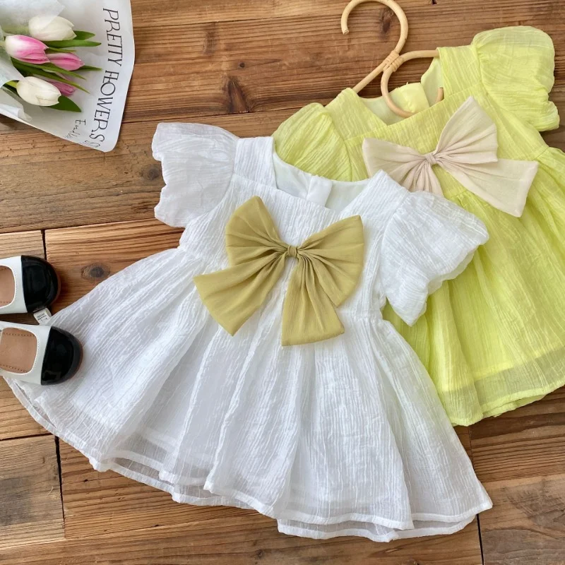 Girl\'s Bow Dress 0-6 Years Old Summer Color Contrast Simple Princess Dress  Ropa De Niña  Girls Clothes