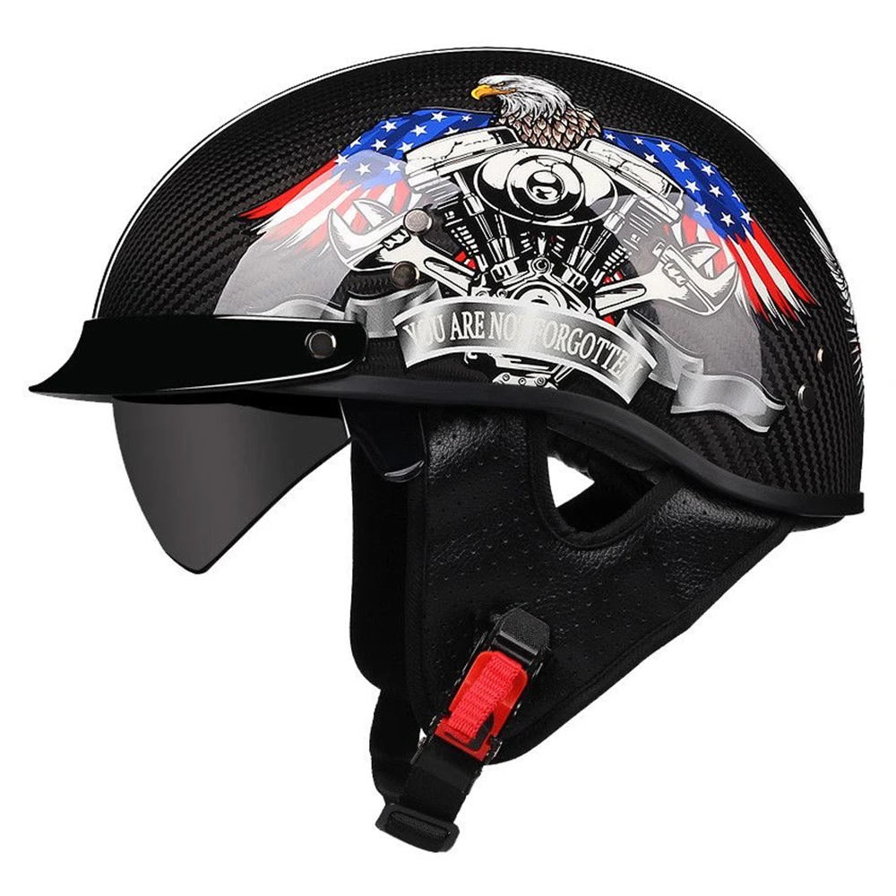 Koolstofvezel DOT Motorhelm Zomer Motorhelm voor Motor Cruiser Chopper Bromfiets Scooter Retro Halve Helm