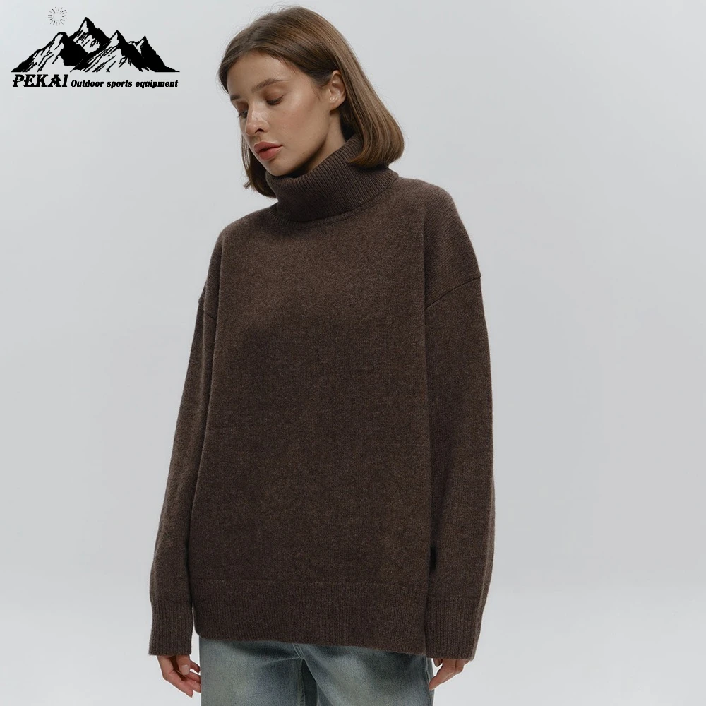 

High Neck Loose Sweater European American Autumn Winter New Style Simple Solid Color Knitted Sweater Warm Pullover Sweater Women