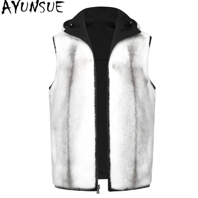AYUNSUE Velvet Grade Whole Mink Real Fur Coat Man Sleeveless High-end Cross Mink Natural Fur Vest Men Clothing Warm Fur Jacket
