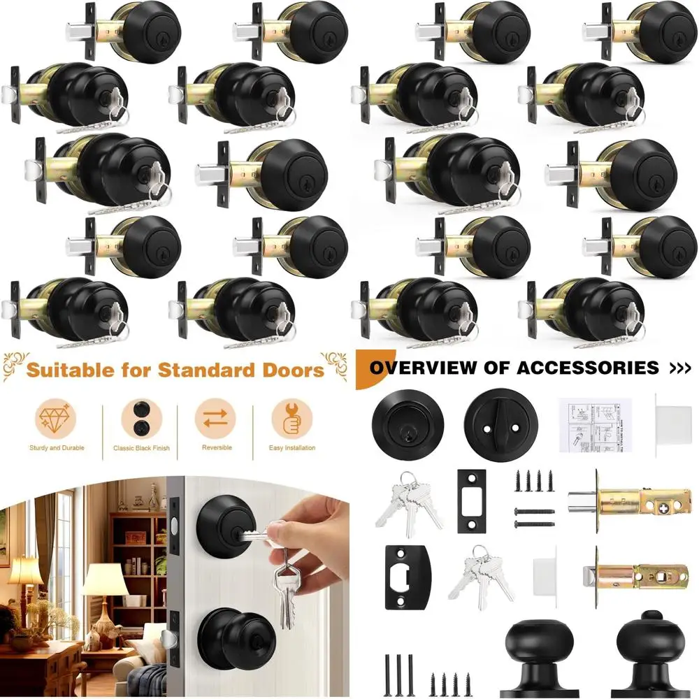 

Набор из 5 черных дверных ручек для входных дверей с одинарным цилиндровым замком и одинаковым ключом