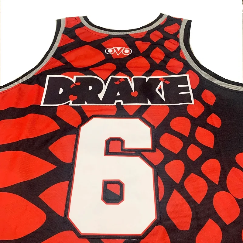 2024 Basketball jerseys OVO 6 DRAKE Sewing embroidery Outdoor sportswear Hip hop white red Sweat absorption breathable big size